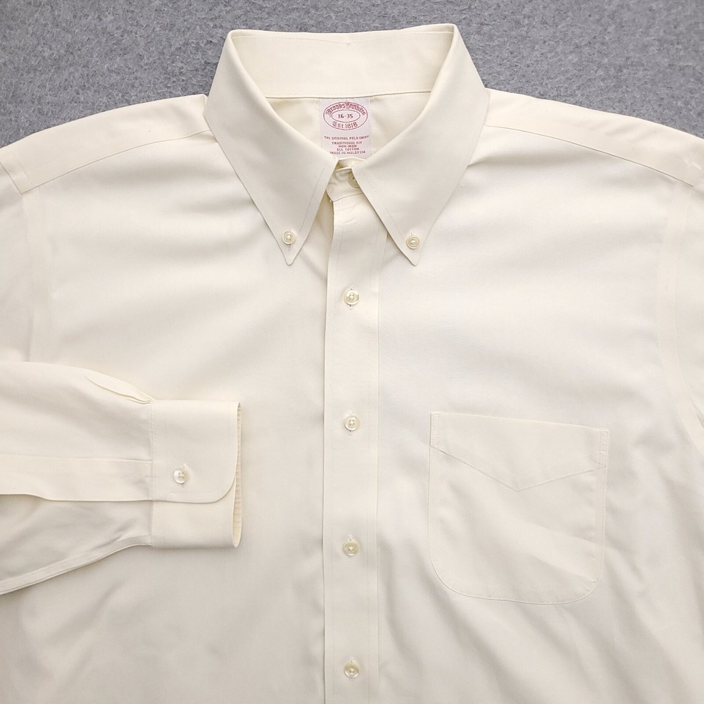 Brooks Brothers Dress Shirt Mens 16 35 Traditional Fit Non Iron Yellow